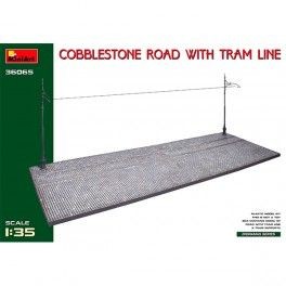 Base de diorama Cobblestone Road With Tram Line. Escala 1/35